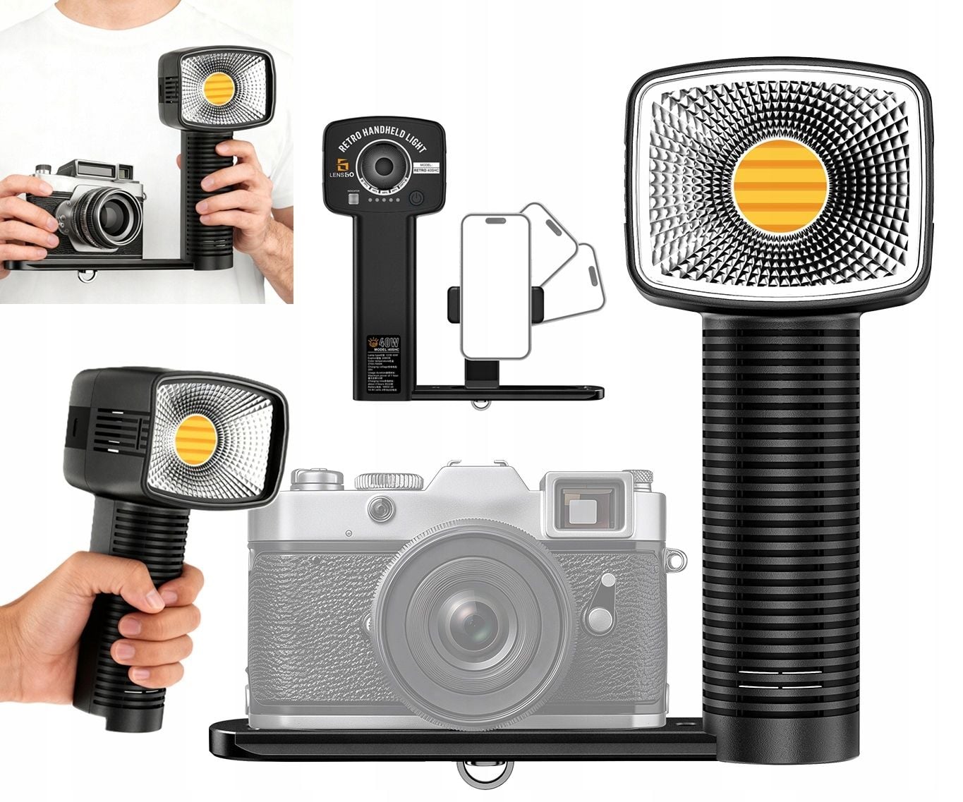 LensGo 40SHC retro kézi COB LED lámpa 40 W, fekete-13