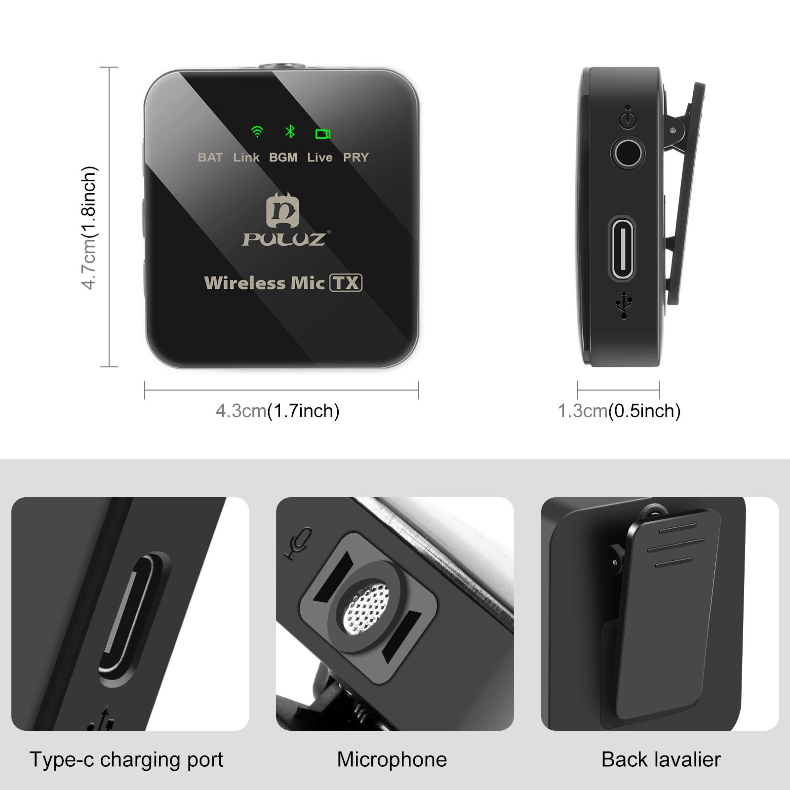 PULUZ vezeték nélküli csiptetős mikrofon Lightning (iPhone 15 előtti szériák) vevőegységgel, fekete-7