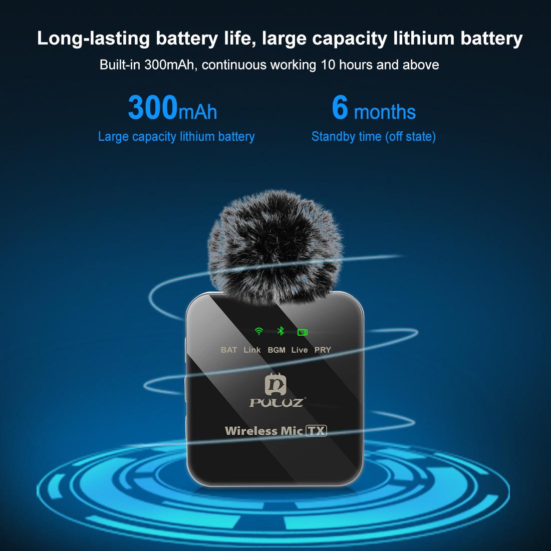 PULUZ vezeték nélküli csiptetős mikrofon Lightning (iPhone 15 előtti szériák) vevőegységgel, fekete-10