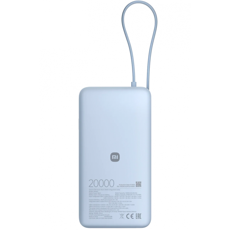 Xiaomi powerbank, 20000 mAh, 67 W, QC + PD, Ice Blue (BHR08O8GL)-1