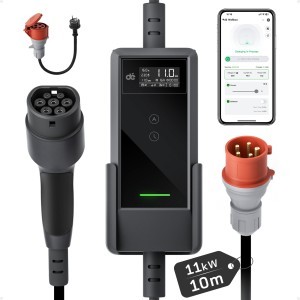 dé 11 kW hordozható töltő 10 m kábellel, TUYA APP Type-2