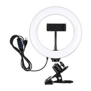 PULUZ 20 cm-es LED gyűrűs lámpa monitorcsipesszel és telefontartóval, fekete
