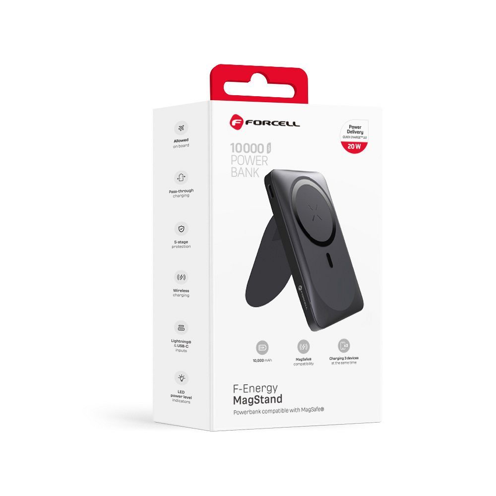 FORCELL F-ENERGY F10K2 MagStand powerbank MagSafe PD QC3.0 5A 20W 10 000mAh fekete-4