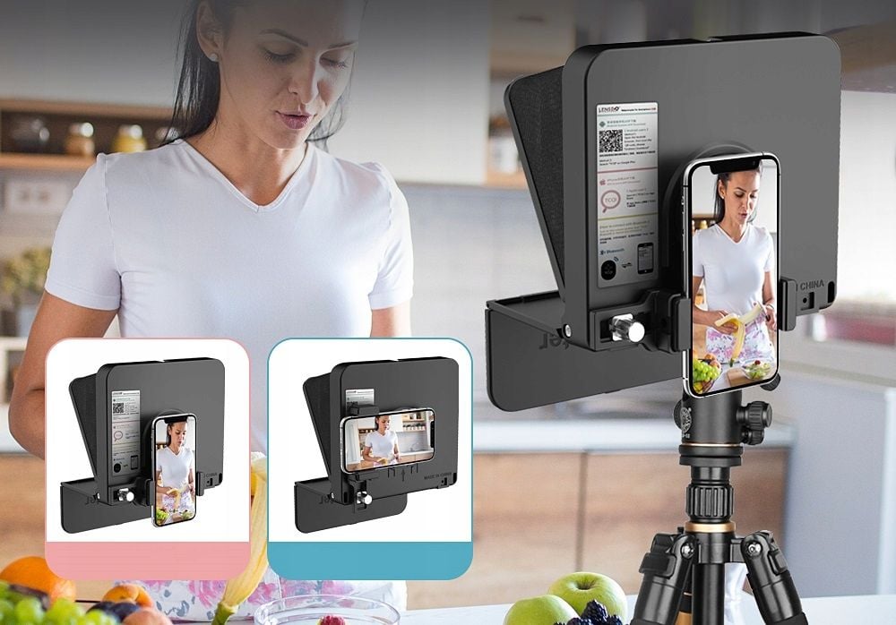 LensGo TC7 S teleprompter okostelefonhoz Bluetooth távirányítóval, fekete-9