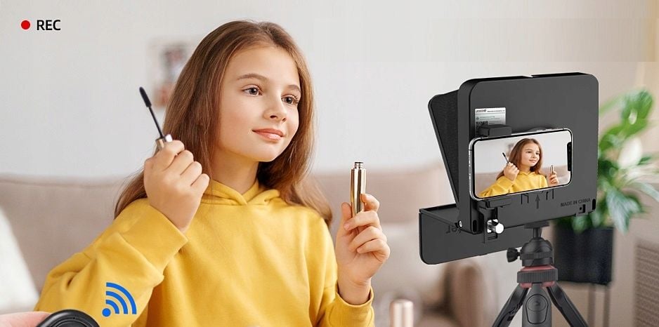 LensGo TC7 S teleprompter okostelefonhoz Bluetooth távirányítóval, fekete-4