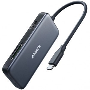 Anker USB-C hub, 2x USB-A 3.0, 1x HDMI, SD, microSD, fekete (A8334HA1)