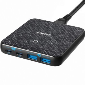 Asztali töltő Anker PowerPort Atom III, 65 W, 3 A, 2 x USB-A - 2 x USB-C, fekete A2046G12