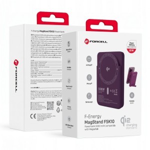 Forcell F-Energy MagStand Qi2 F5K10 MagSafe-kompatibilis mágneses powerbank, 5000 mAh, cseresznye powerbank