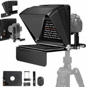 LensGo TC7 II Ultimate Kit 2 az 1-ben összehajtható teleprompter fényképezőgéphez és okostelefonhoz, Bluetooth távirányítóval