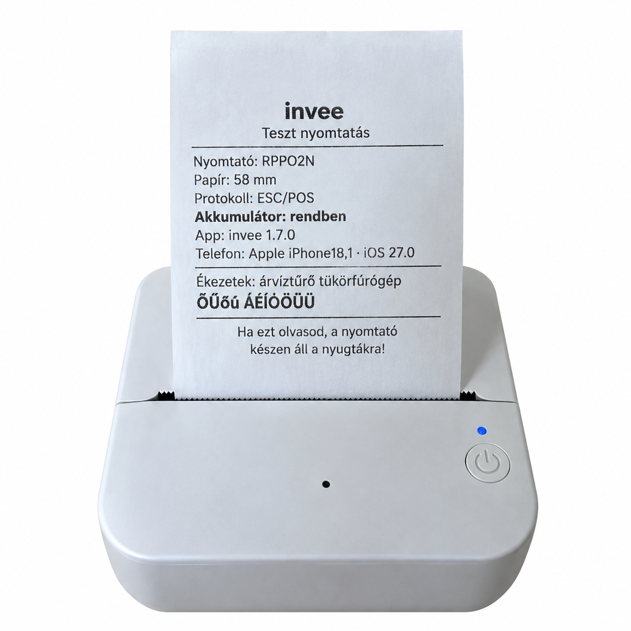 Mini hőnyomtató bluetooth mini fehér, nyugtanyomtató (iOS/Android) Nyugtázom, Invee kompatibilis - RPP02N E-nyugta nyomtató-1