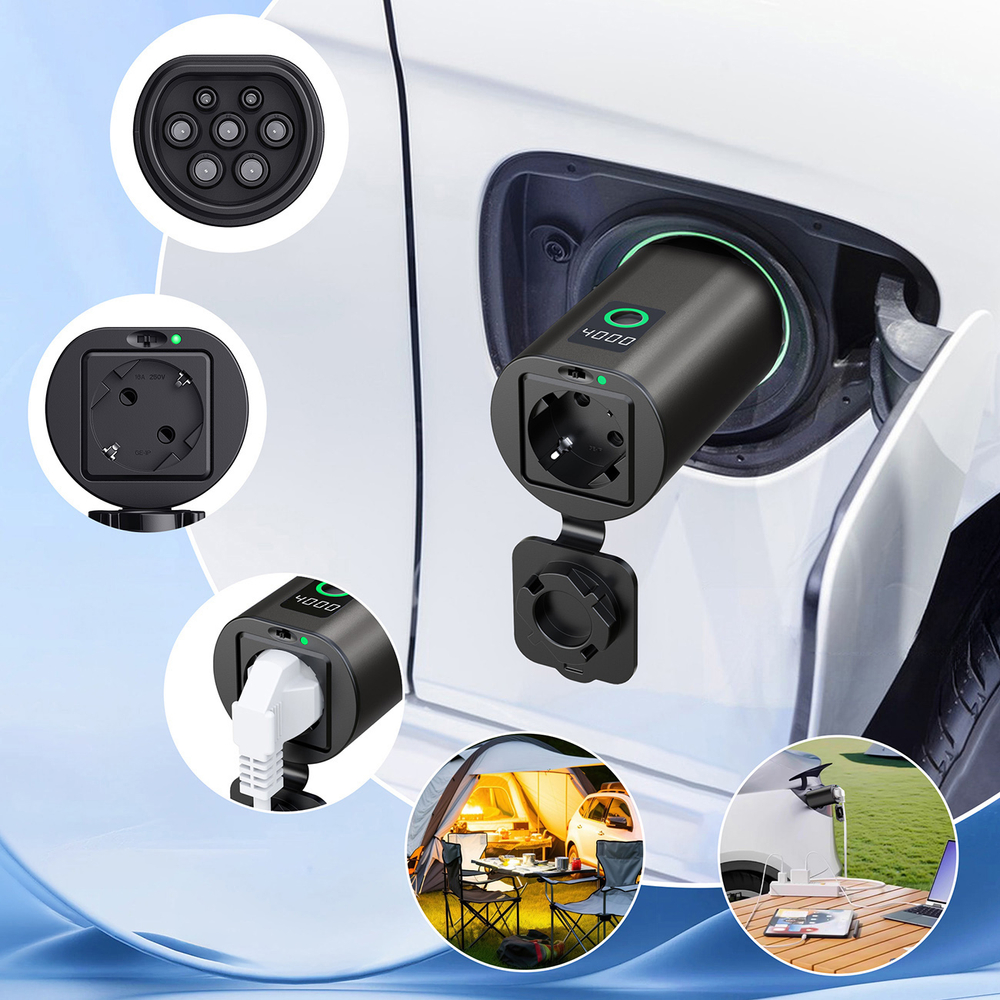 W-V2L-01 V2L Type 2–Schuko adapter, 3500 W, kijelzővel és tokkal, fekete-6