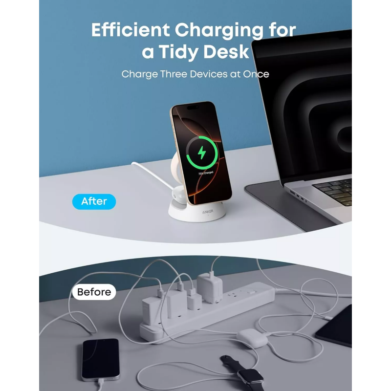 Anker MagGo B25M4G21 3 az 1-ben vezeték nélküli töltő, 15 W, fehér-3
