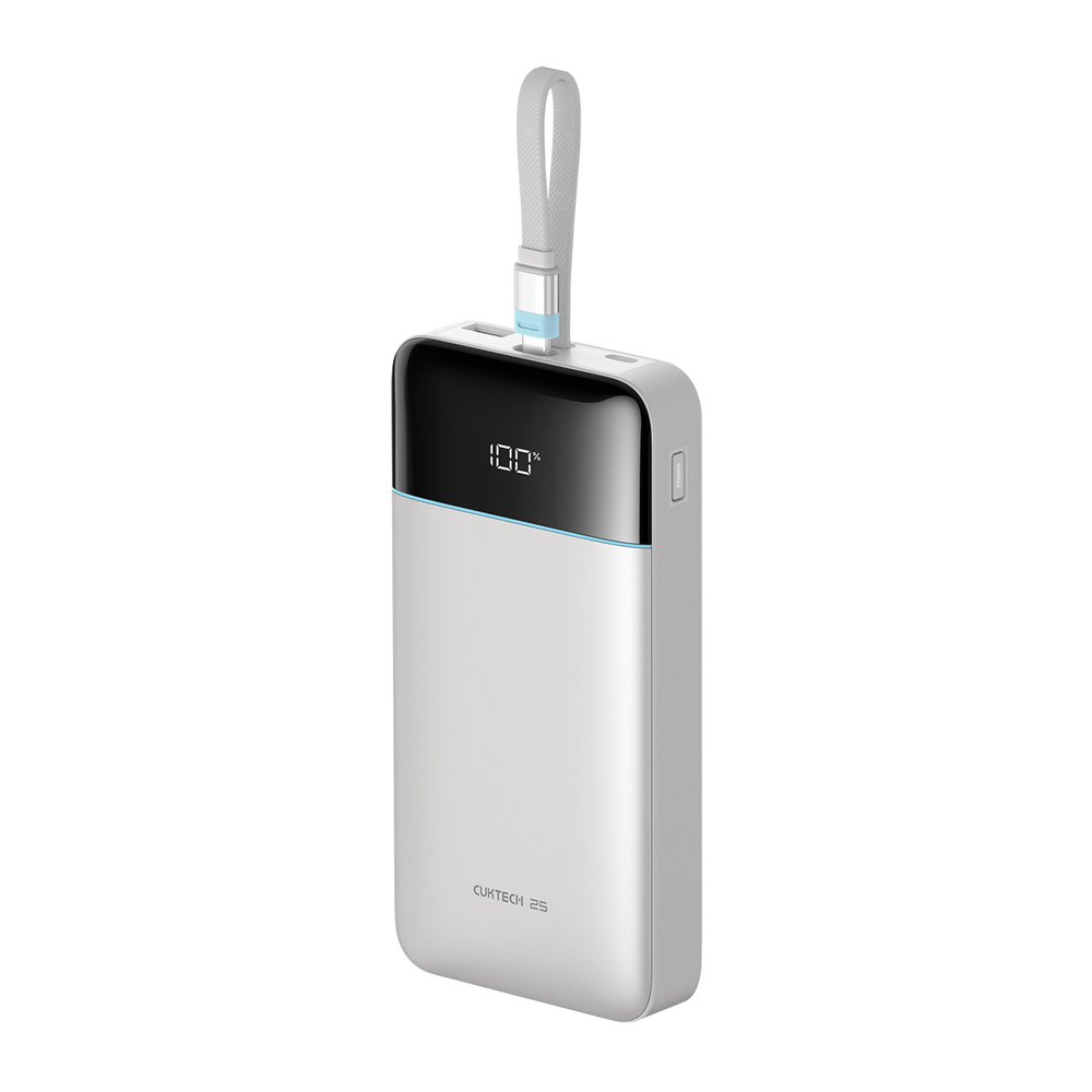 Cuktech LPB252N 25 000 mAh 120 W külső akkumulátor beépített USB-C kábellel, fehér powerbank-0