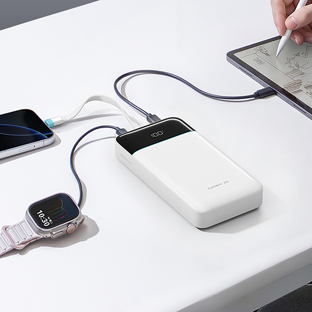 Cuktech LPB252N 25 000 mAh 120 W külső akkumulátor beépített USB-C kábellel, fehér powerbank-5