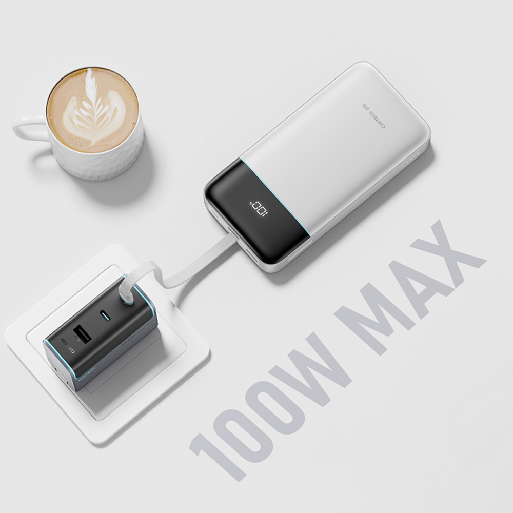 Cuktech LPB252N 25 000 mAh 120 W külső akkumulátor beépített USB-C kábellel, fehér powerbank-1