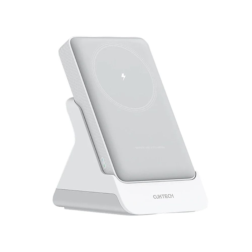 Cuktech WPB100N mágneses külső akkumulátor állvánnyal, 10000 mAh, 20 W, fehér powerbank-0