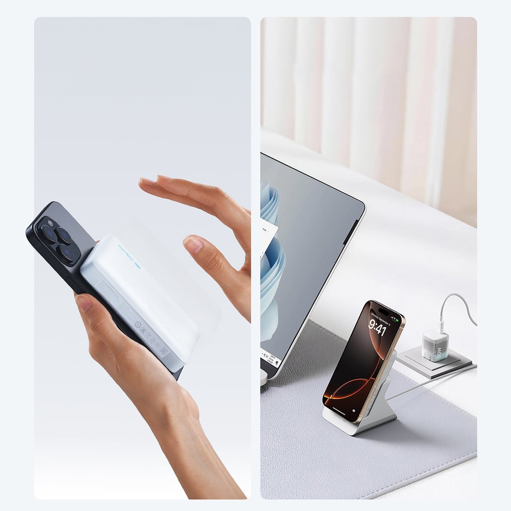 Cuktech WPB100N mágneses külső akkumulátor állvánnyal, 10000 mAh, 20 W, fehér powerbank-2
