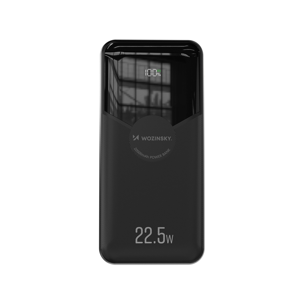 Wozinsky WFC-15B 20 000 mAh-s külső akkumulátor beépített Lightning- és USB-C-kábellel, fekete powerbank-2