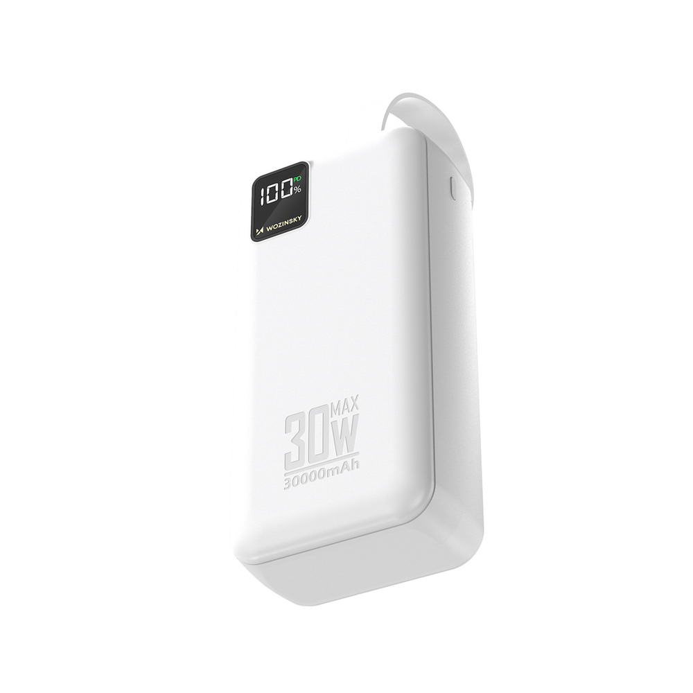 Wozinsky W8-W 30000 mAh külső akkumulátor, 30 W, 2 USB-A és USB-C csatlakozó, zseblámpa, fehér powerbank-2