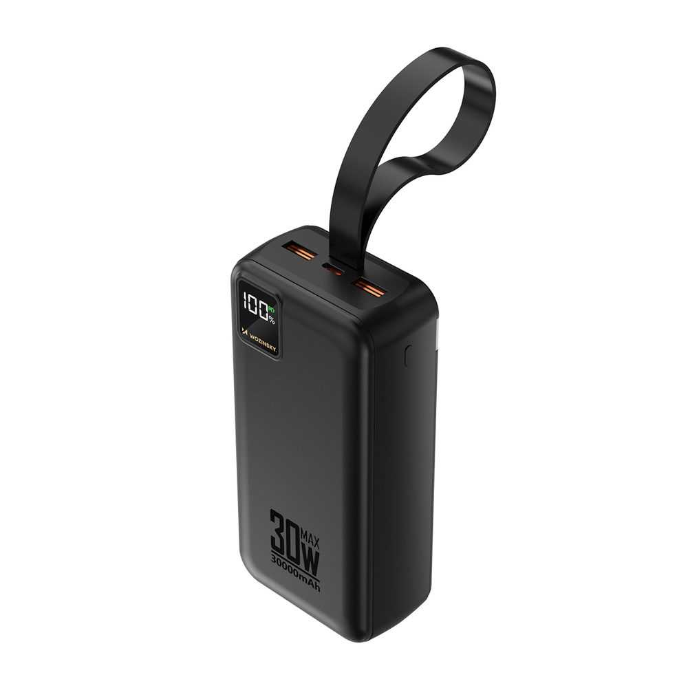 Wozinsky W8-W 30000 mAh, 30 W külső akkumulátor 2 USB-A és USB-C csatlakozóval, zseblámpával, fekete powerbank-0