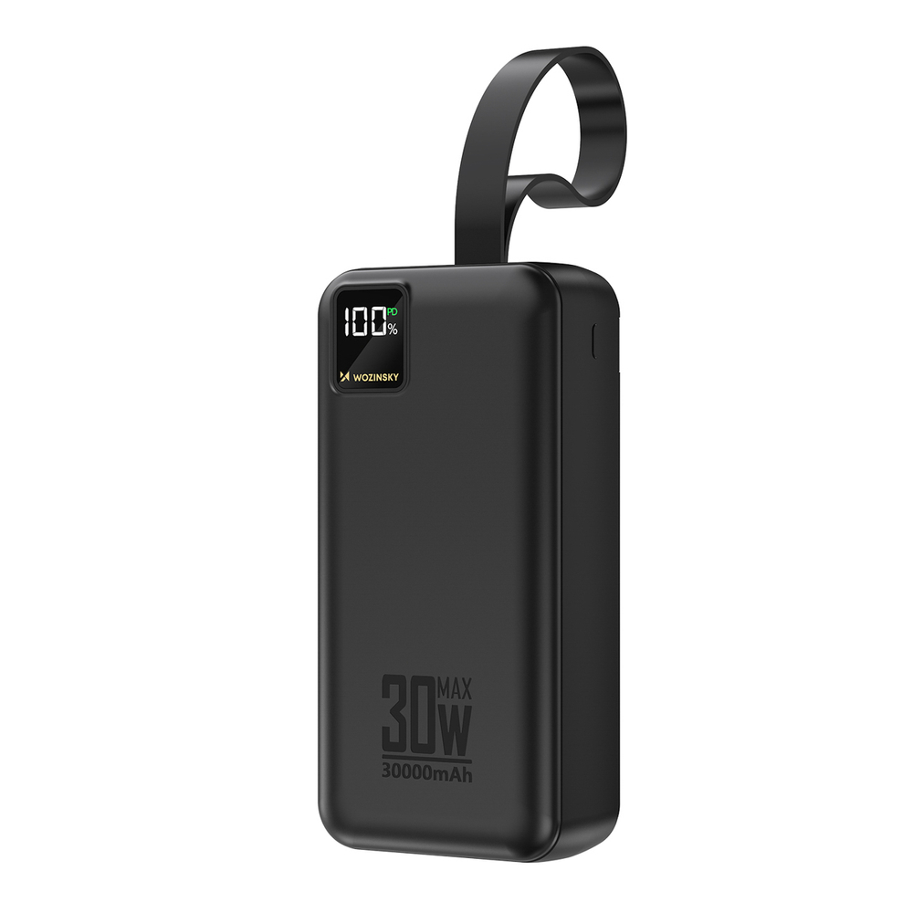 Wozinsky W8-W 30000 mAh, 30 W külső akkumulátor 2 USB-A és USB-C csatlakozóval, zseblámpával, fekete powerbank-1