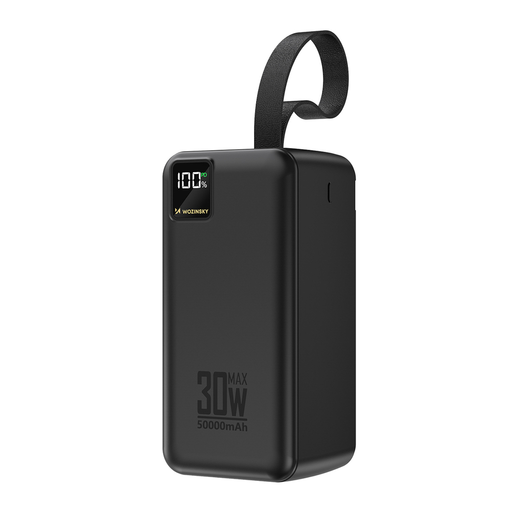 Wozinsky W8-B 50000 mAh 30 W külső akkumulátor, 2 USB-A, USB-C, LED-lámpa, fekete powerbank-1