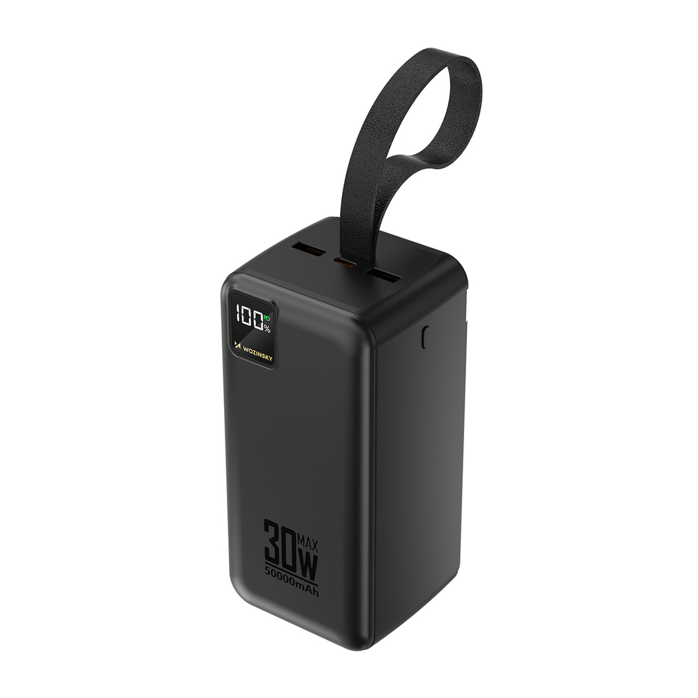Wozinsky W8-B 50000 mAh 30 W külső akkumulátor, 2 USB-A, USB-C, LED-lámpa, fekete powerbank-0