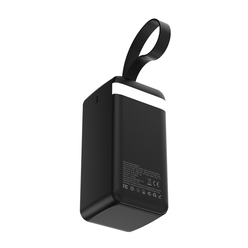 Wozinsky W8-B 50000 mAh 30 W külső akkumulátor, 2 USB-A, USB-C, LED-lámpa, fekete powerbank-3
