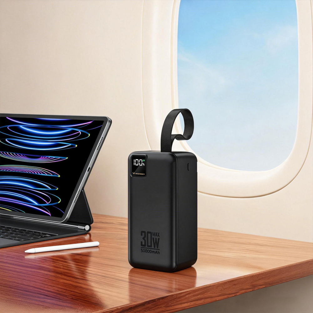 Wozinsky W8-B 50000 mAh 30 W külső akkumulátor, 2 USB-A, USB-C, LED-lámpa, fekete powerbank-7