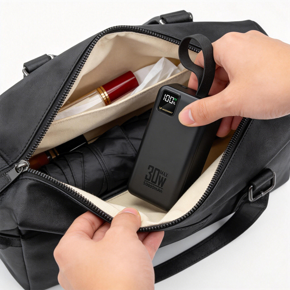 Wozinsky W8-B 50000 mAh 30 W külső akkumulátor, 2 USB-A, USB-C, LED-lámpa, fekete powerbank-8