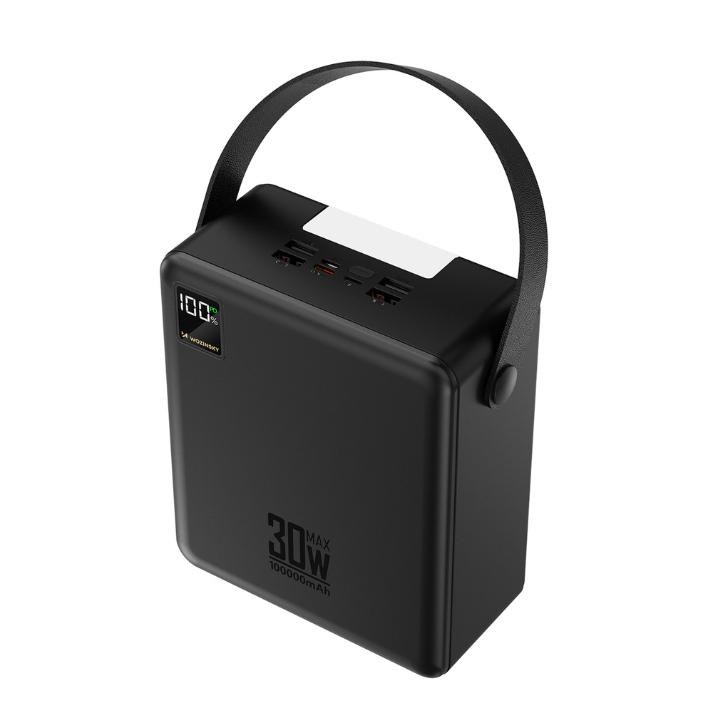 Wozinsky W8-B 100.000 mAh, 30 W-os külső akkumulátor LED-lámpával, fekete powerbank-0