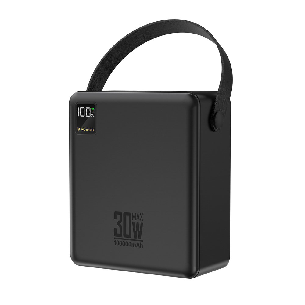 Wozinsky W8-B 100.000 mAh, 30 W-os külső akkumulátor LED-lámpával, fekete powerbank-8