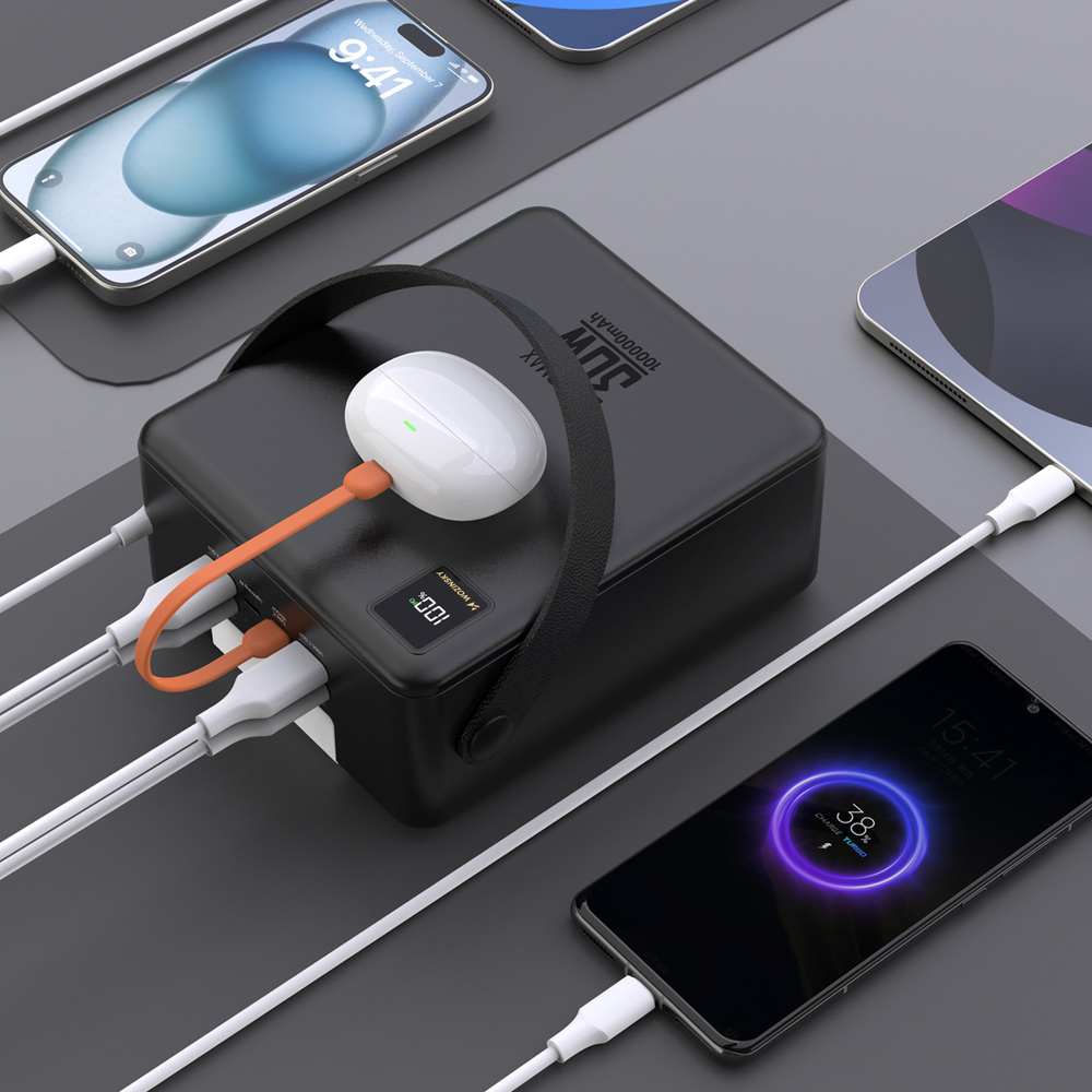 Wozinsky W8-B 100.000 mAh, 30 W-os külső akkumulátor LED-lámpával, fekete powerbank-5