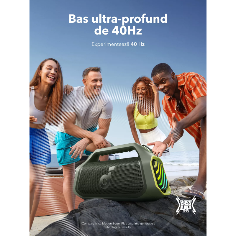 Anker Soundcore Boom 2 Plus új változatú vízálló Bluetooth-hangszóró, 140 W, zöld – A3134062-5