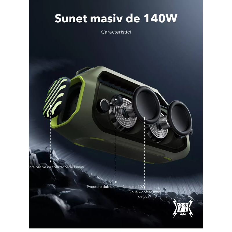 Anker Soundcore Boom 2 Plus új változatú vízálló Bluetooth-hangszóró, 140 W, zöld – A3134062-4