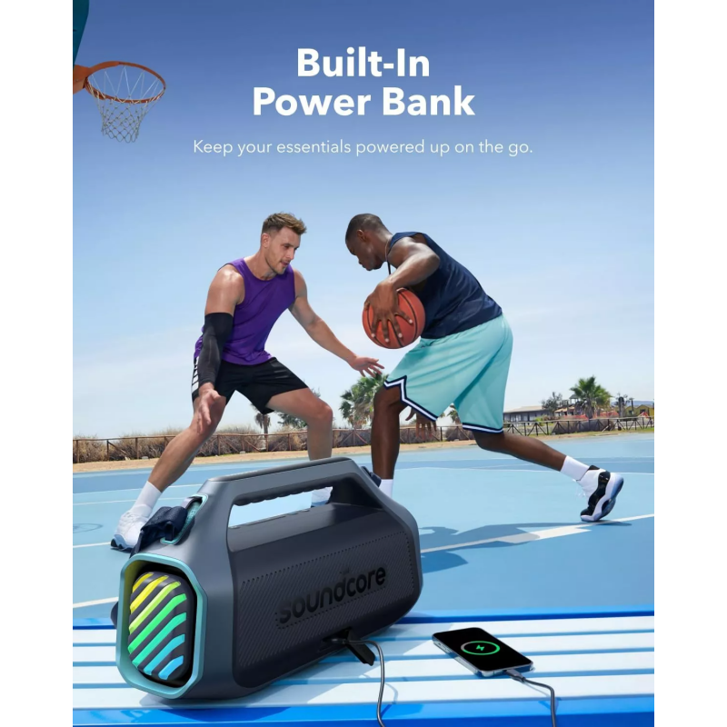 Anker SoundCore Boom 2 Plus új változatú, vízálló Bluetooth-hangszóró, 140 W, kék (A3134032)-4