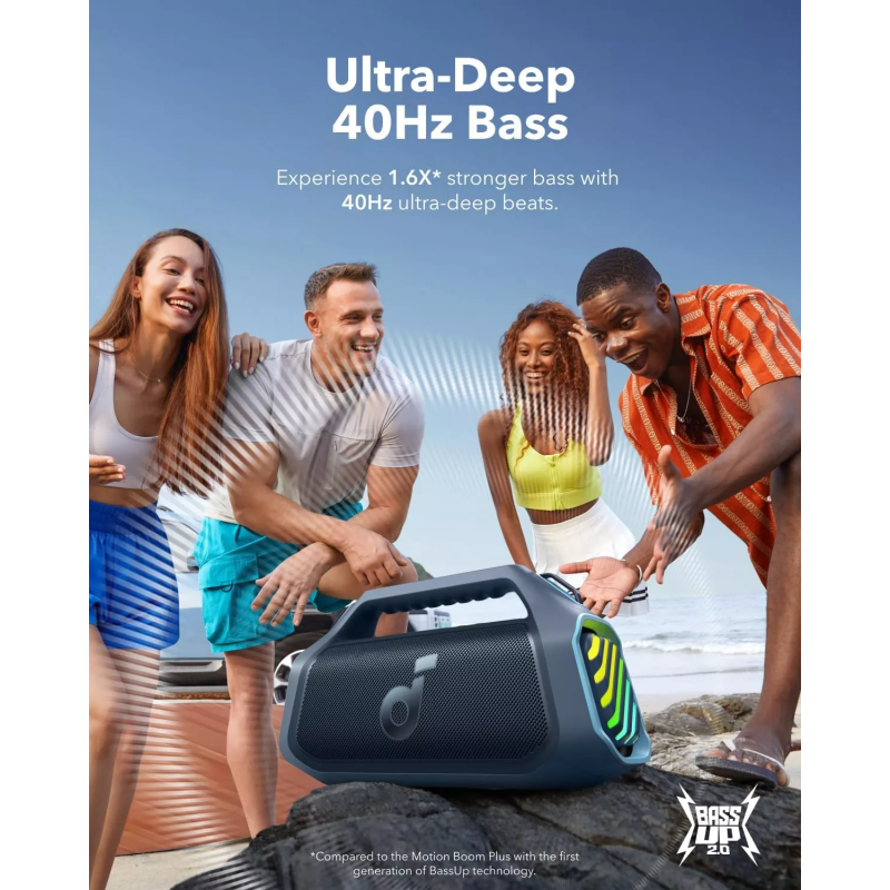 Anker SoundCore Boom 2 Plus új változatú, vízálló Bluetooth-hangszóró, 140 W, kék (A3134032)-3