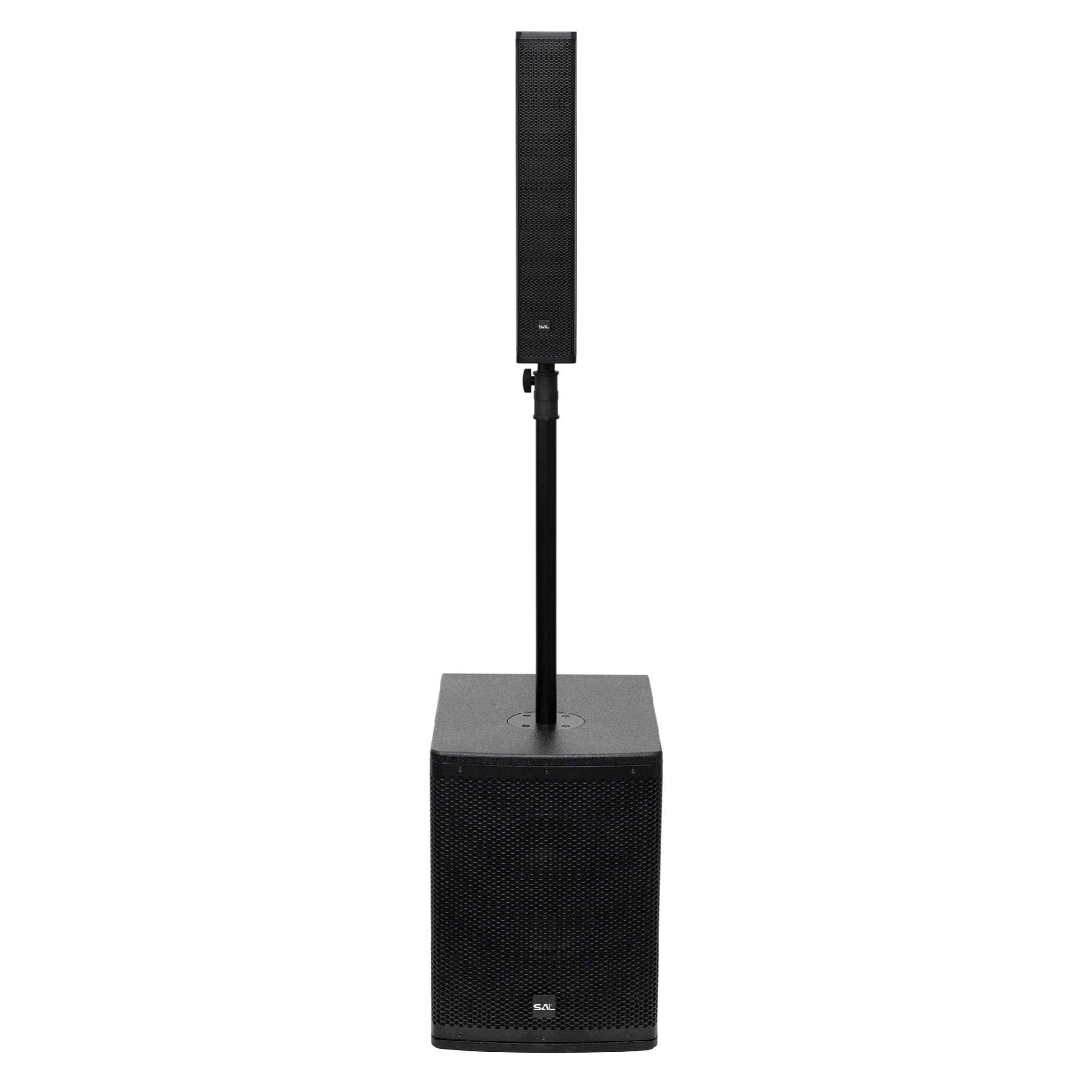 SAL PAS10W43S professzionális oszlopsugárzó hangrendszer, 25cm mélysugárzó, 4x3” szélessávú satellit hangszóró, aktív zenekari hangdoboz, Bluetooth, fém állvány-5