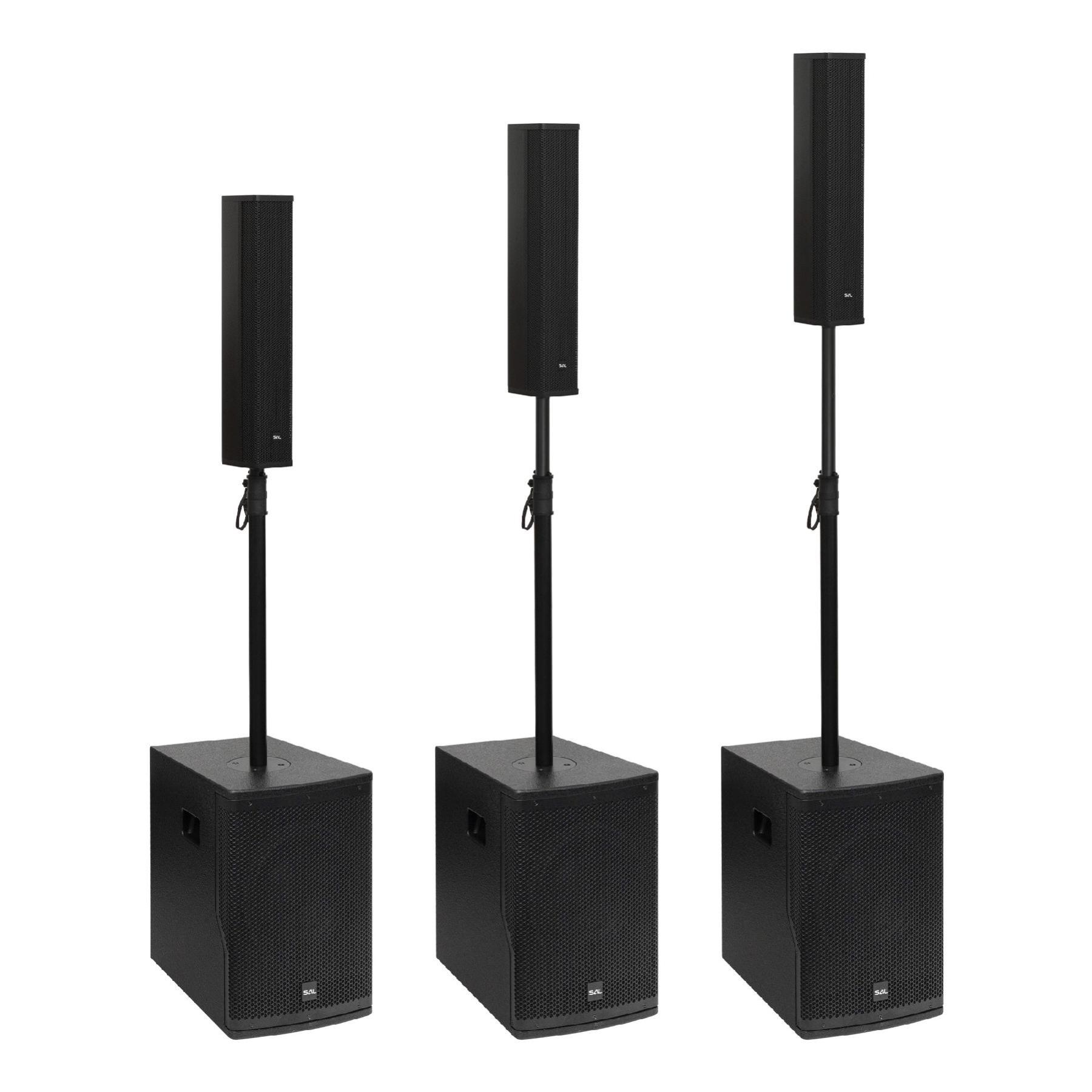 SAL PAS10W43S professzionális oszlopsugárzó hangrendszer, 25cm mélysugárzó, 4x3” szélessávú satellit hangszóró, aktív zenekari hangdoboz, Bluetooth, fém állvány-12