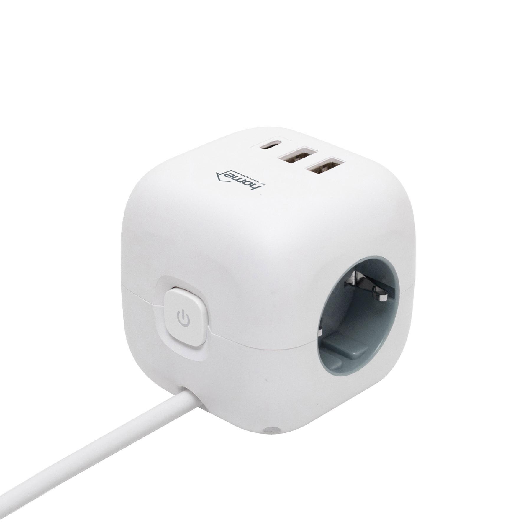 Home CUBE2 kocka elosztó, max. 3680 W, USB töltő, 3 aljzat gyermekvédelemmel, 1,5 m hosszú vezeték-3
