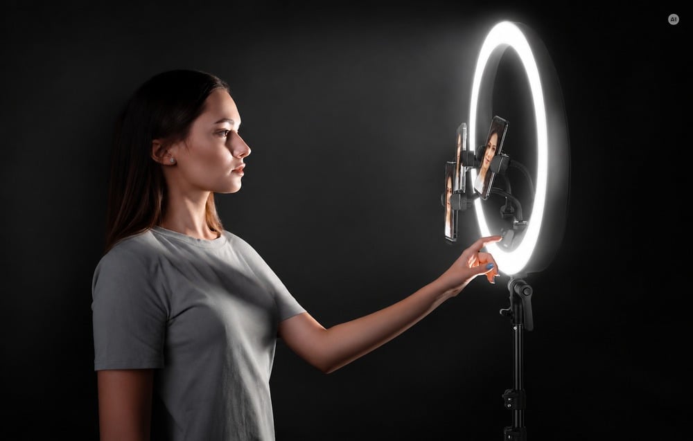 NEEWER RP19H 19 hüvelykes LED-es gyűrűs lámpa három telefontartóval-2