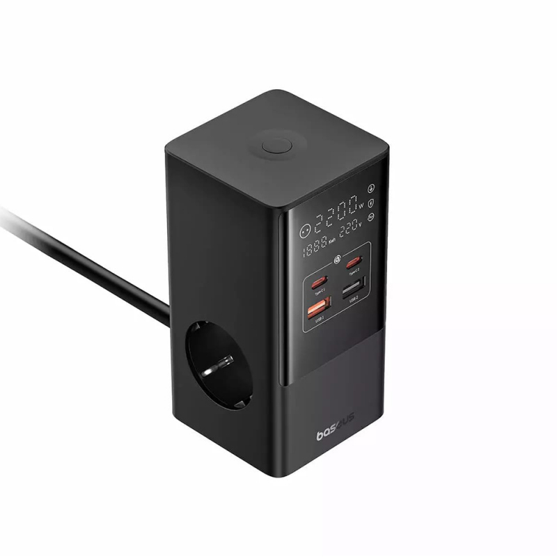 Baseus PowerCombo elosztó, 35 W, 5 A, 3 Schuko, 2 USB-A, 2 USB-C, fekete (E00023606113-00)-2
