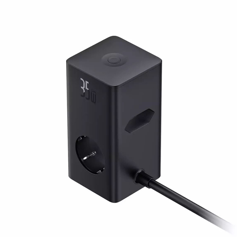 Baseus PowerCombo elosztó, 35 W, 5 A, 3 Schuko, 2 USB-A, 2 USB-C, fekete (E00023606113-00)-3