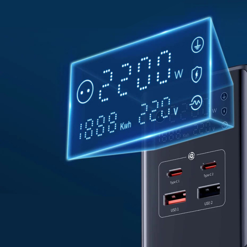 Baseus PowerCombo elosztó, 35 W, 5 A, 3 Schuko, 2 USB-A, 2 USB-C, fekete (E00023606113-00)-5