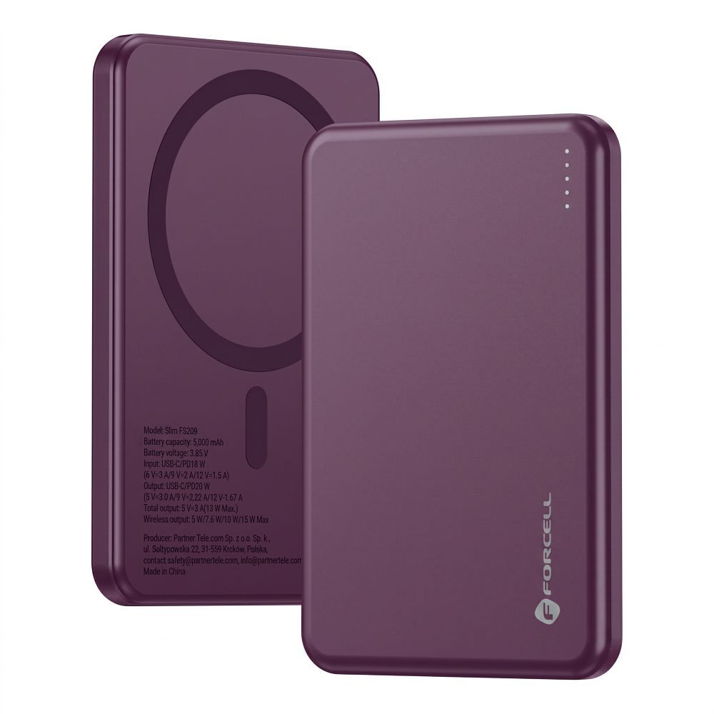Forcell F-Energy Slim F5K9 MagSafe-kompatibilis vezeték nélküli külső akkumulátor 5000 mAh, cseresznyepiros powerbank-8