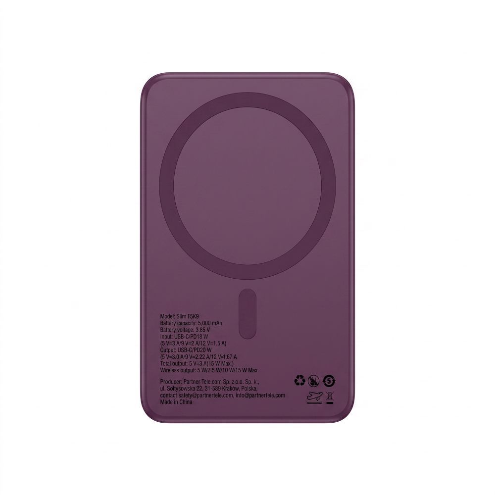 Forcell F-Energy Slim F5K9 MagSafe-kompatibilis vezeték nélküli külső akkumulátor 5000 mAh, cseresznyepiros powerbank-7