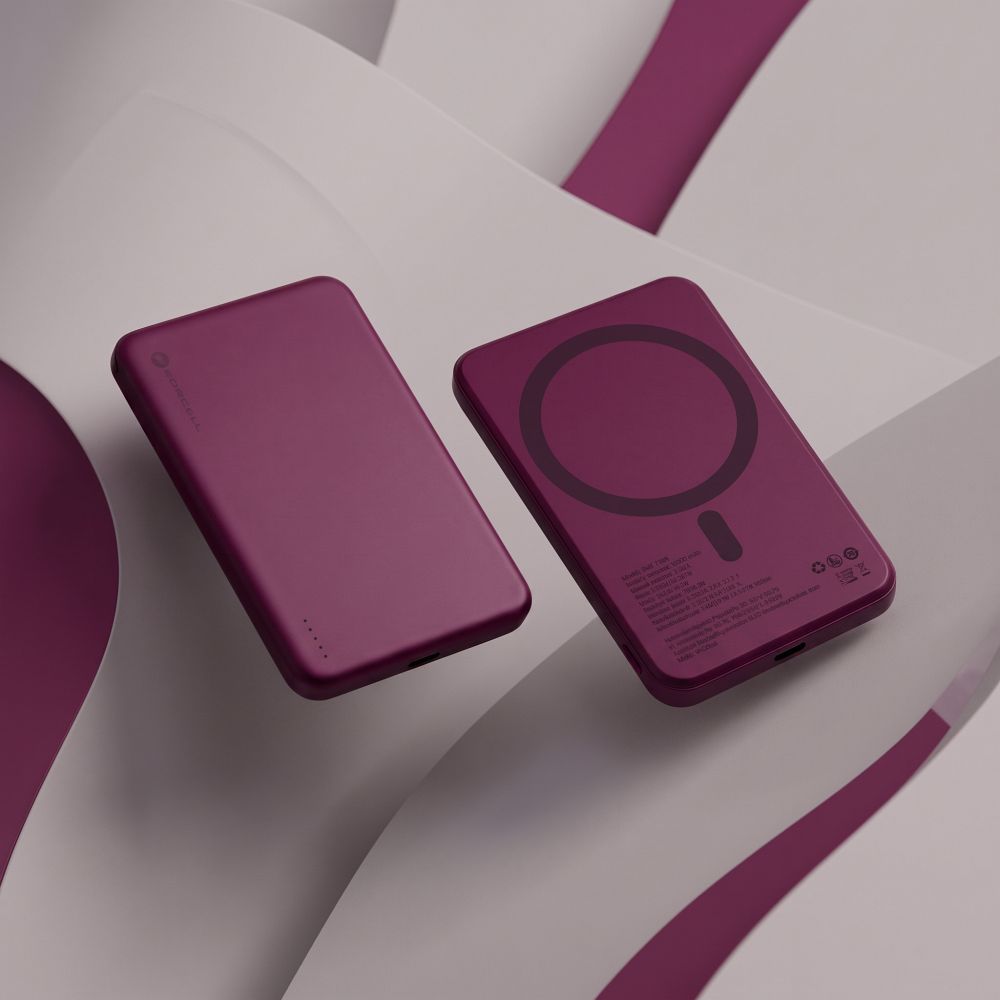 Forcell F-Energy Slim F5K9 MagSafe-kompatibilis vezeték nélküli külső akkumulátor 5000 mAh, cseresznyepiros powerbank-9