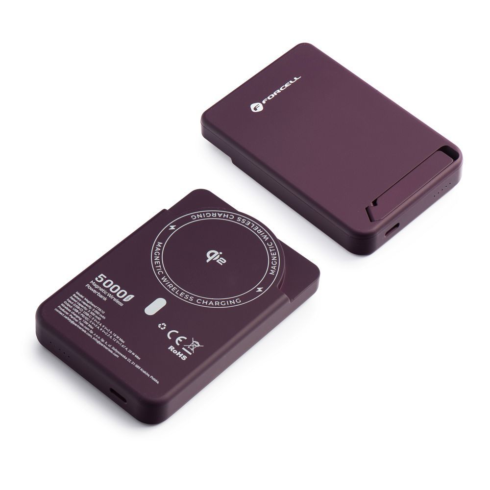 Forcell F-Energy MagStand Qi2 F5K10 MagSafe-kompatibilis mágneses powerbank, 5000 mAh, cseresznye powerbank-8