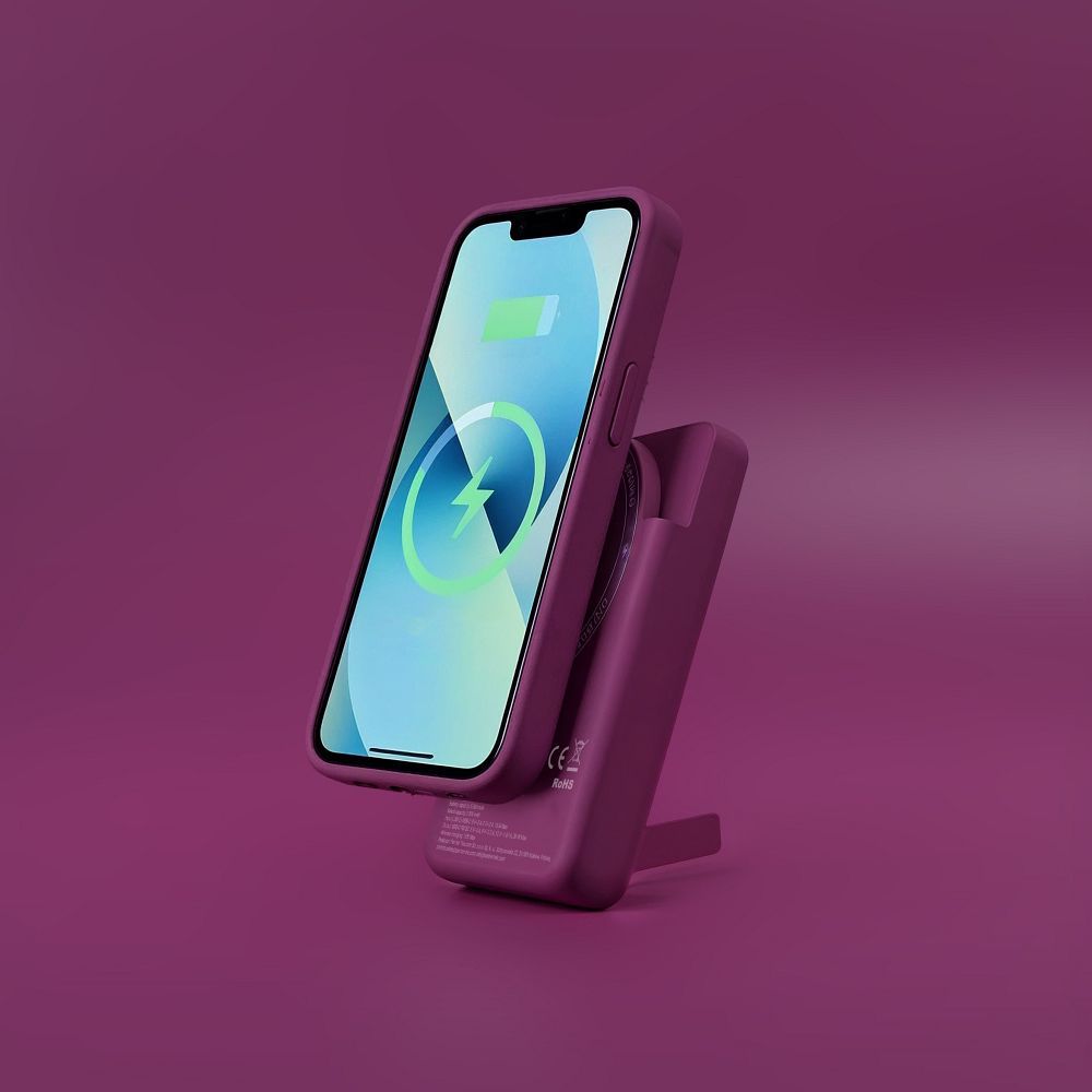 Forcell F-Energy MagStand Qi2 F5K10 MagSafe-kompatibilis mágneses powerbank, 5000 mAh, cseresznye powerbank-11