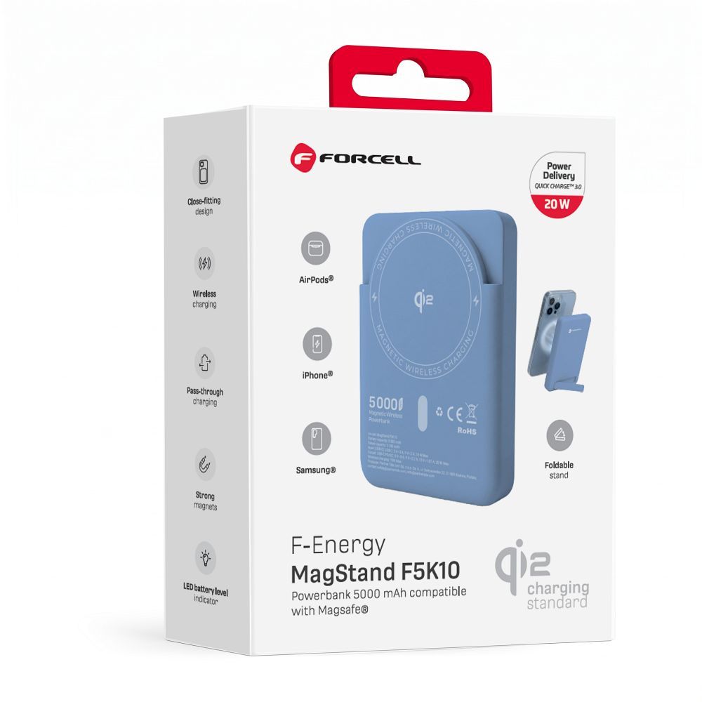 MagSafe-kompatibilis Forcell F-Energy MagStand Qi2 F5K10 QC3.0 PD3.0 20 W 5000 mAh fehér külső akkumulátor powerbank-9